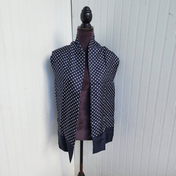 Net A Porter J. Crew 100% Silk Navy Blue White Scarf Made In Italy 9"×66" - Picture 6 of 12